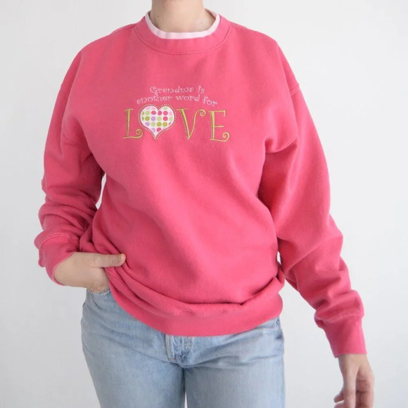 Vintage M&C Sportswear Pink Grandma's  Love Crewneck Sweater Grandmacore M - Picture 1 of 11